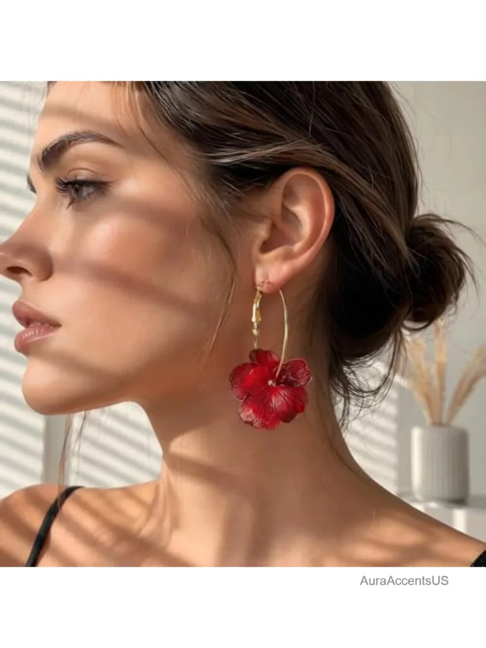 14K Gold Plated Flower Dangle Earrings Hypoallergenic Waterproof Copper